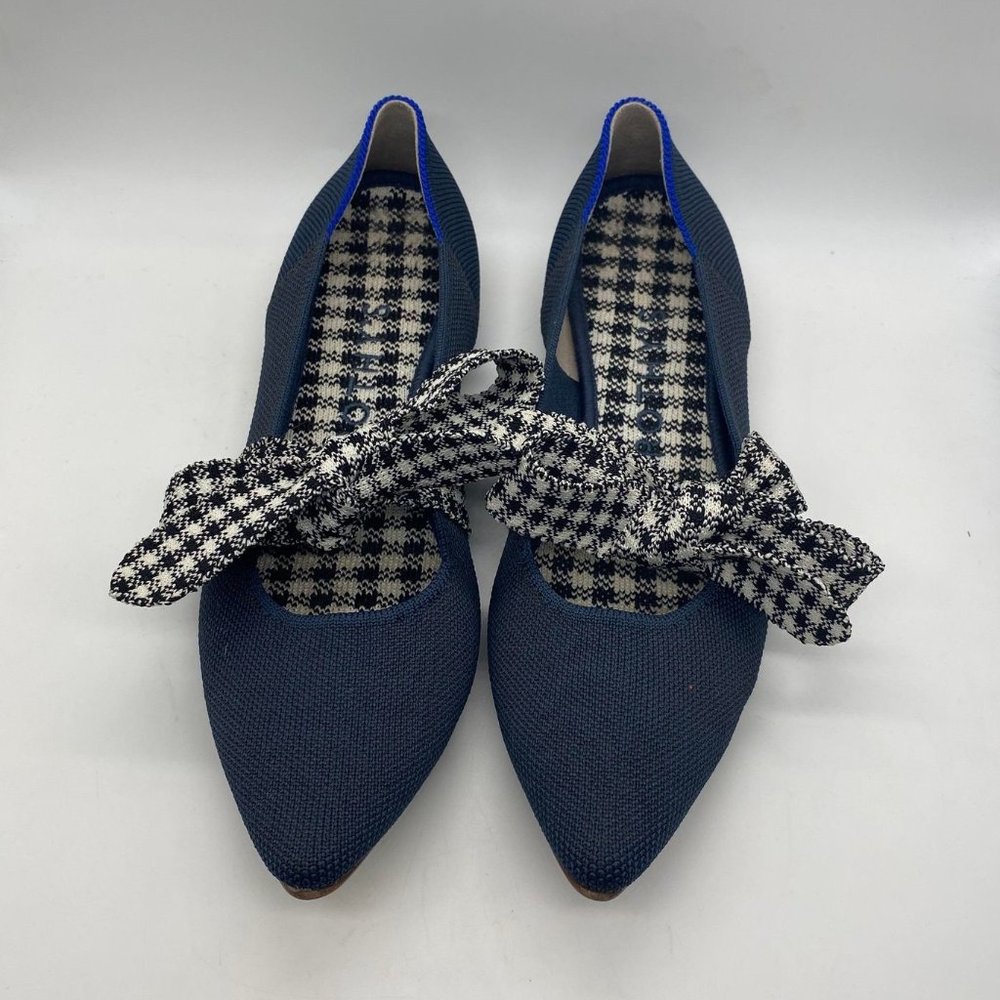 EUC Rothy’s Mary Jane Navy Blue Ink Gingham Pointed Flats Size 8